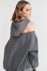 Oversized Cold Shoulder Hooded Zipper Nabz Saad