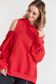 Oversized Cold Shoulder Hooded Zipper  Nabz Saad