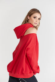 Oversized Cold Shoulder Hooded Zipper  Nabz Saad