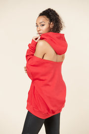 Oversized Cold Shoulder Hooded Zipper - Nabz Saad