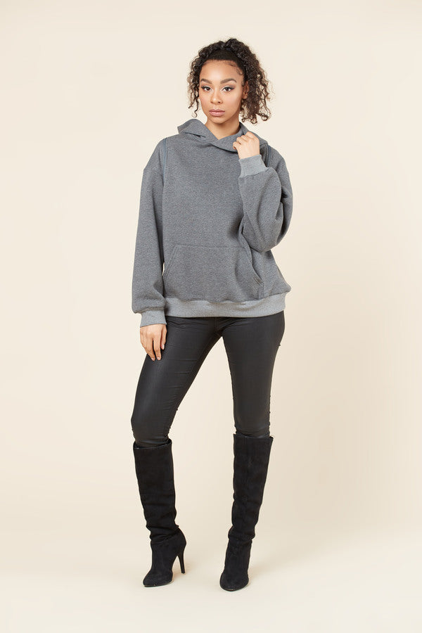 Oversized Cold Shoulder Hooded Zipper  Nabz Saad