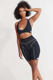 Nabz Saad_Black Ribbed Biker Shorts