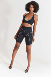 Nabz Saad_Black Ribbed Biker Shorts