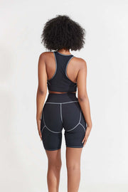 Nabz Saad_Black Ribbed Biker Shorts