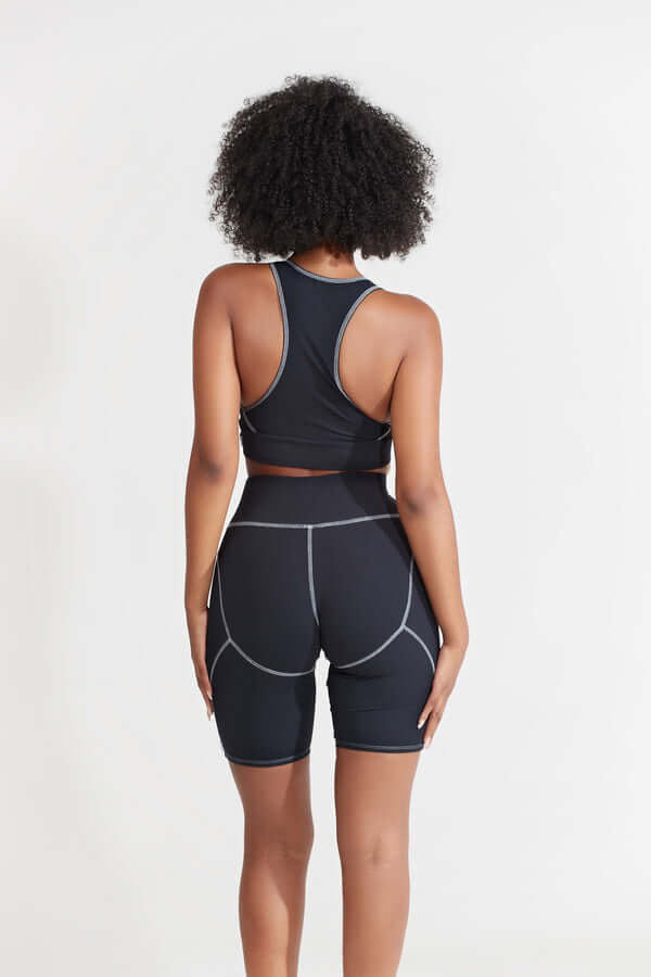 Nabz Saad_Black Ribbed Biker Shorts