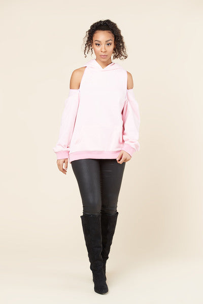 Oversized Cold Shoulder Hooded Zipper 