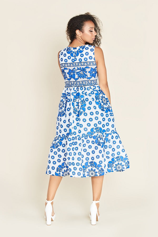 Midi Blue Dress with Invisible Front Zipper