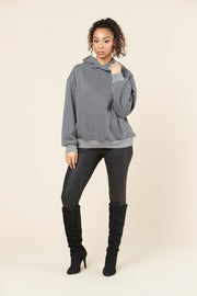 Oversized Cold Shoulder Hooded Zipper 