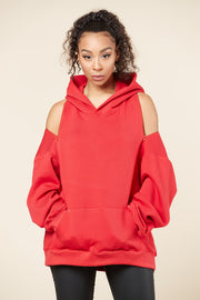Oversized Cold Shoulder Hooded Zipper Nabz Saad