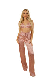 Satin Silk High Rise Pant Set Rose