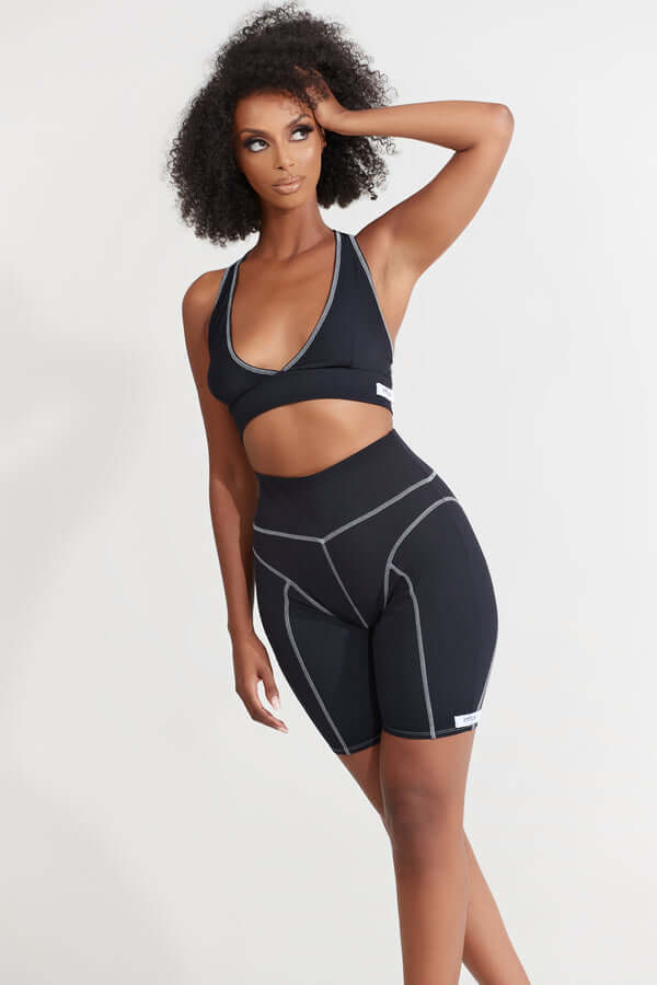 Nabz Saad_Black Ribbed Biker Shorts