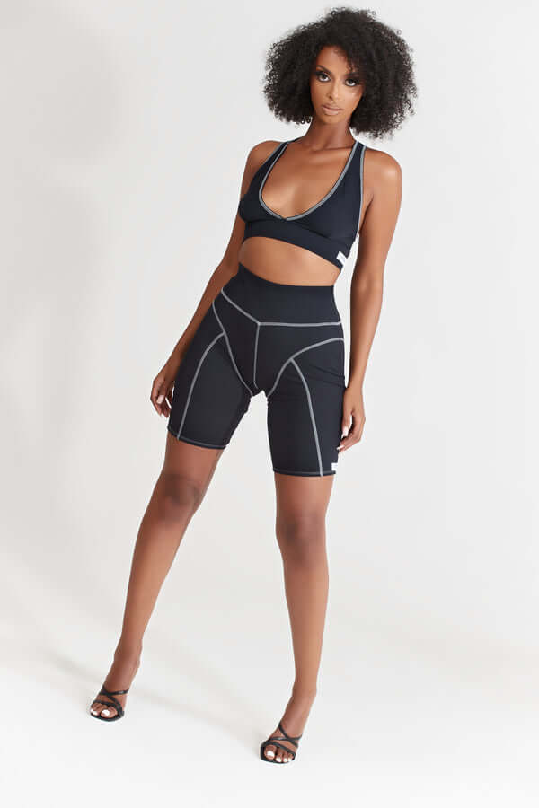 Nabz Saad_Black Ribbed Biker Shorts