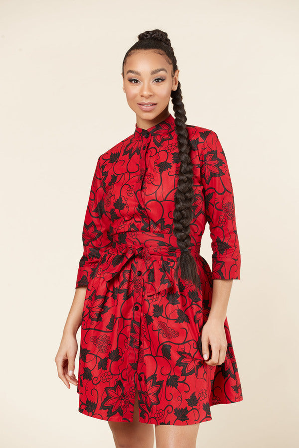Midi Shirt Dress | Floral Red Dress | Nabz Saad