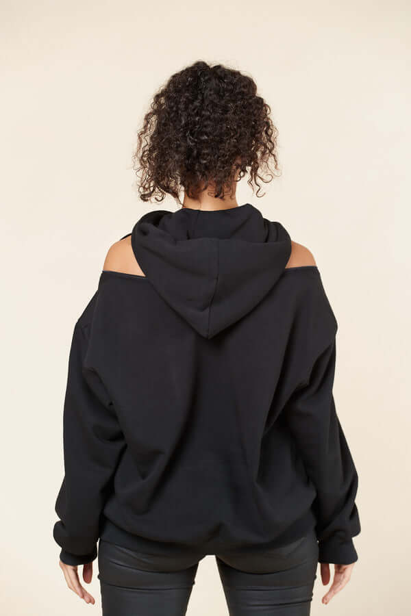 Off the shoulder store zip up hoodie